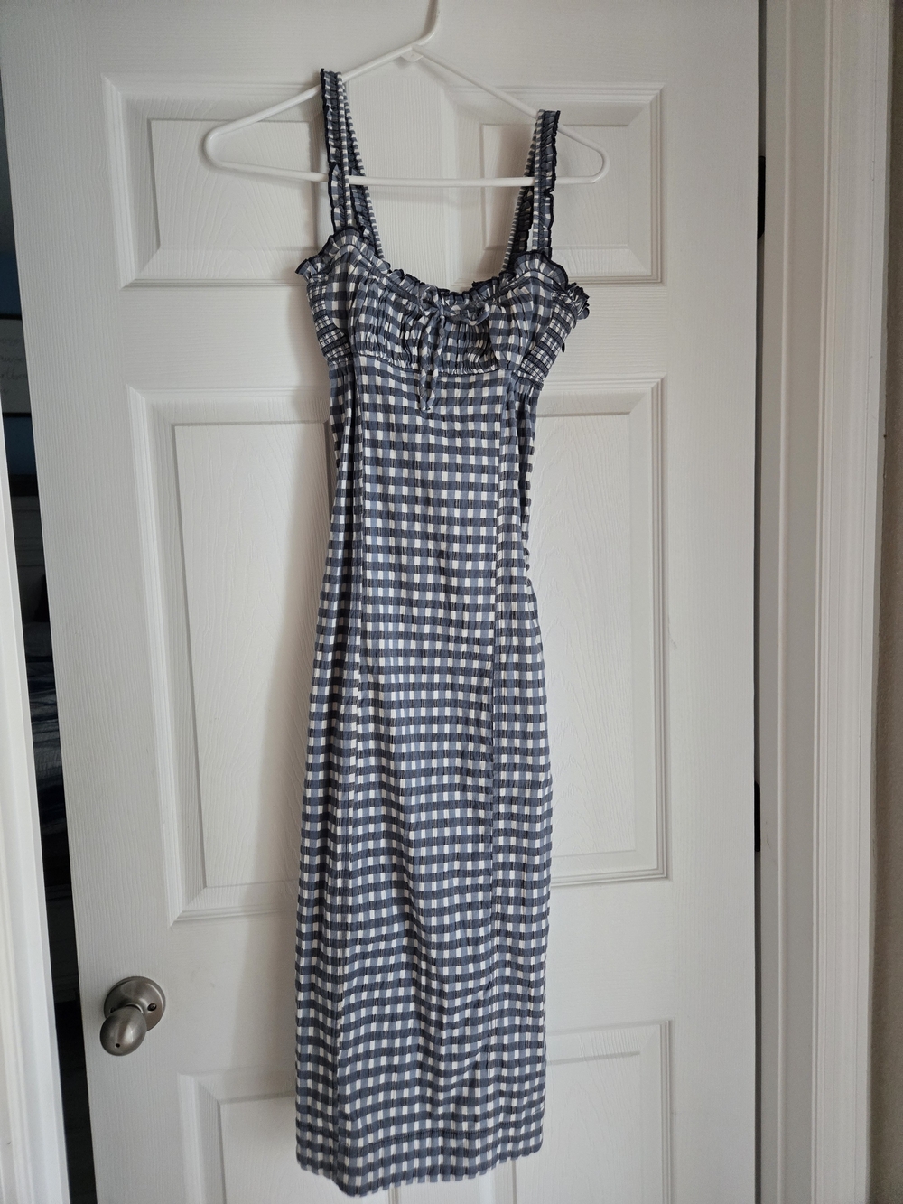 Free People Blue and White Gingham Midi Dress